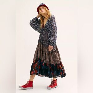 NEW FREE PEOPLE MIX IT UP MAXI TIERED MIXED PRINT MAXI DRESS